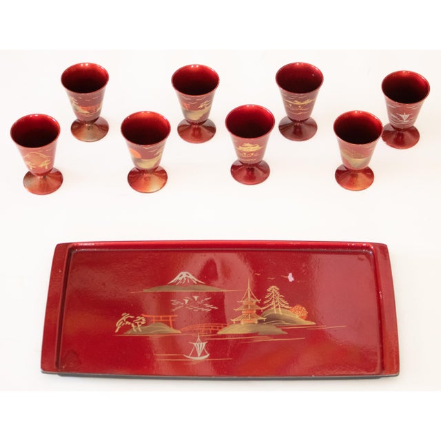 C. 1940s Showa Era Japanese Lacquered Sake and Bowls Sets in Original Cases For Sale - Image 10 of 18