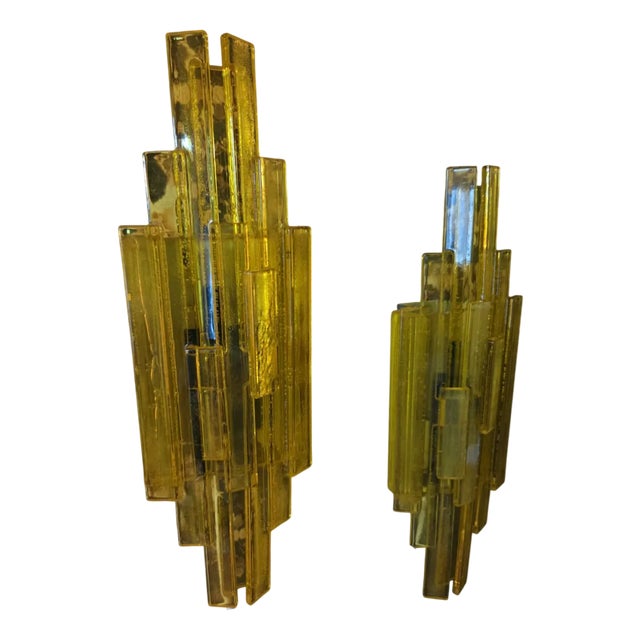 Yellow and Green Acrylic Wall Lamps by Claus Bolby for Cebo Industri, 1960s, Set of 2 For Sale