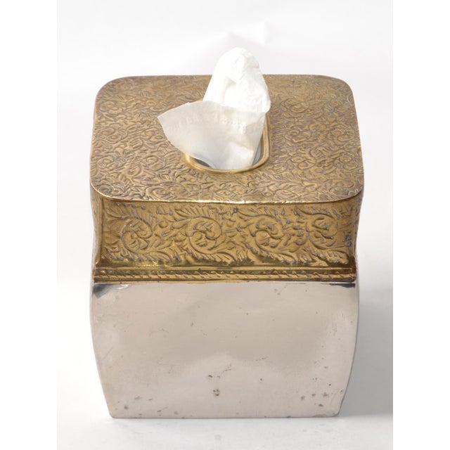 1970s Bohemian Hand Embossed Jewelry Gold Silver Tissue Box Cover Veratex India For Sale In Miami - Image 6 of 14