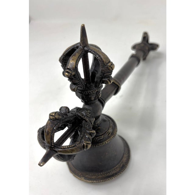 Asian Antique Bronze Tibetan Ceremonial Prayer Vajra Bell For Sale - Image 11 of 12