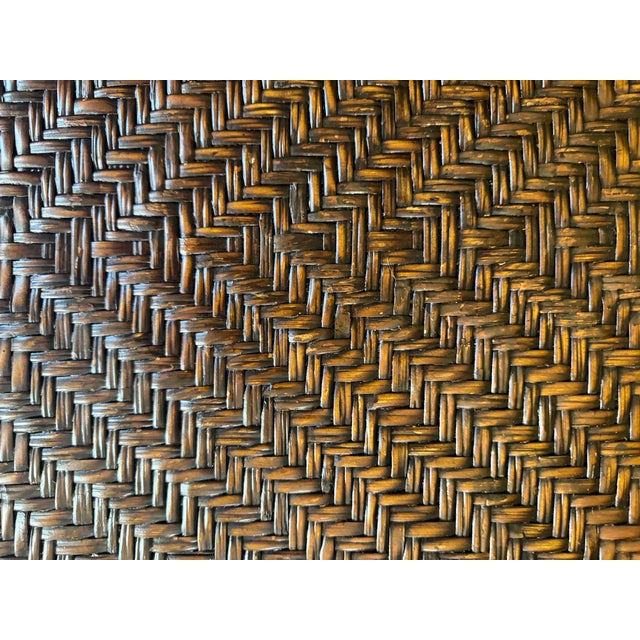 1980s Maitland-Smith Regency Faux Bamboo Base Leather and Wicker Tray Top Coffee Table For Sale - Image 14 of 18