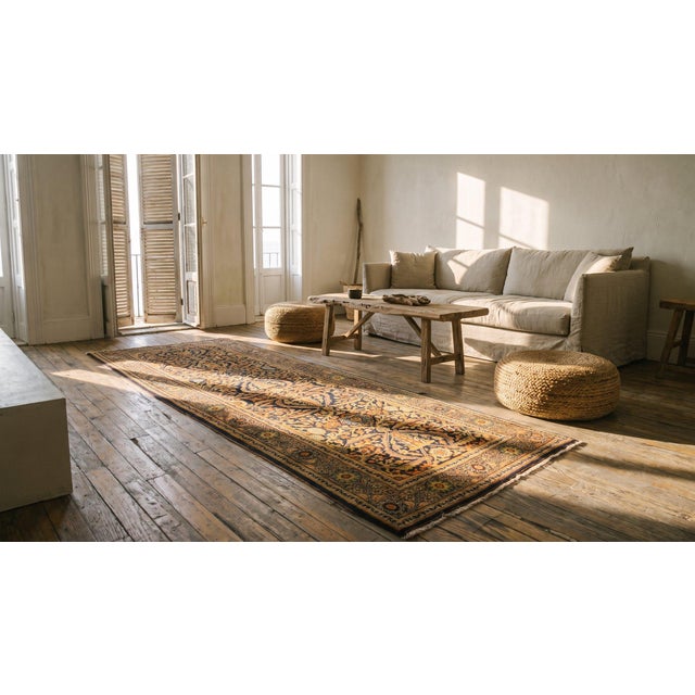Traditional Navy Background With Medallion Pattern Antique Persian Tabriz Haji Jalili Runner For Sale - Image 10 of 10
