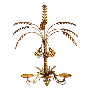 Vintage Brass Sconce Palm Candle Frond For Sale