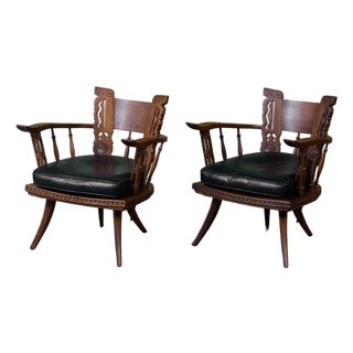 Pair of Carved Walnut Lounge Chairs in the Style of Ettore Zaccari For Sale