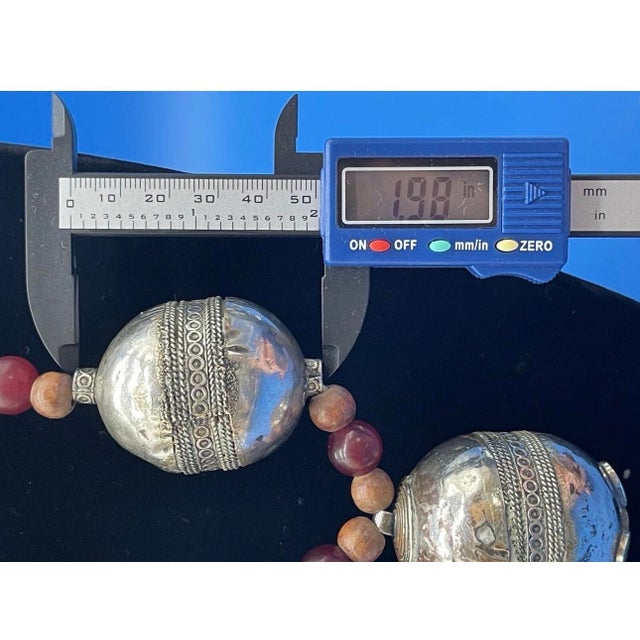 Silver Antique Moroccan Silver XL Barrel Bead Necklace For Sale - Image 8 of 12