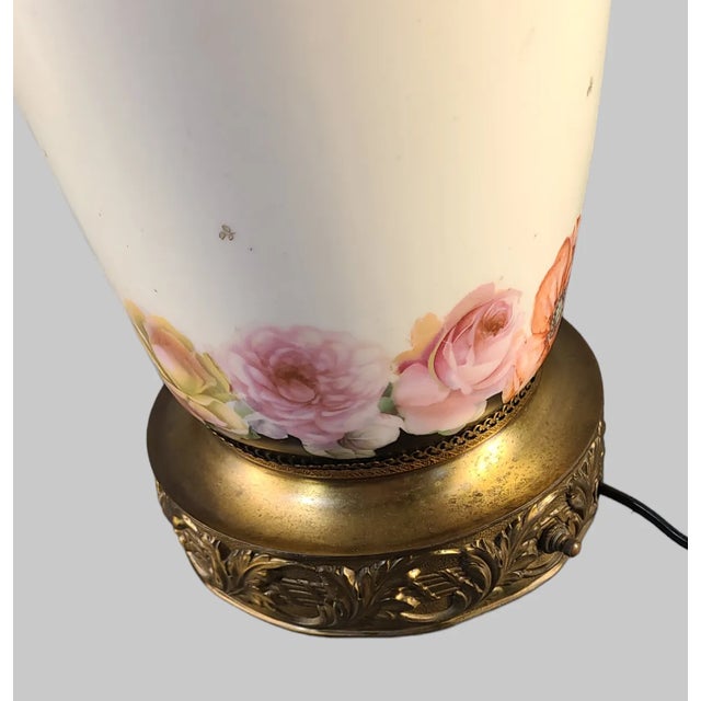 Early 20th Century Austrian Hand Painted Romantic Roses Fine Porcelain Banquet Table Lamp Beehive Mark For Sale - Image 9 of 11