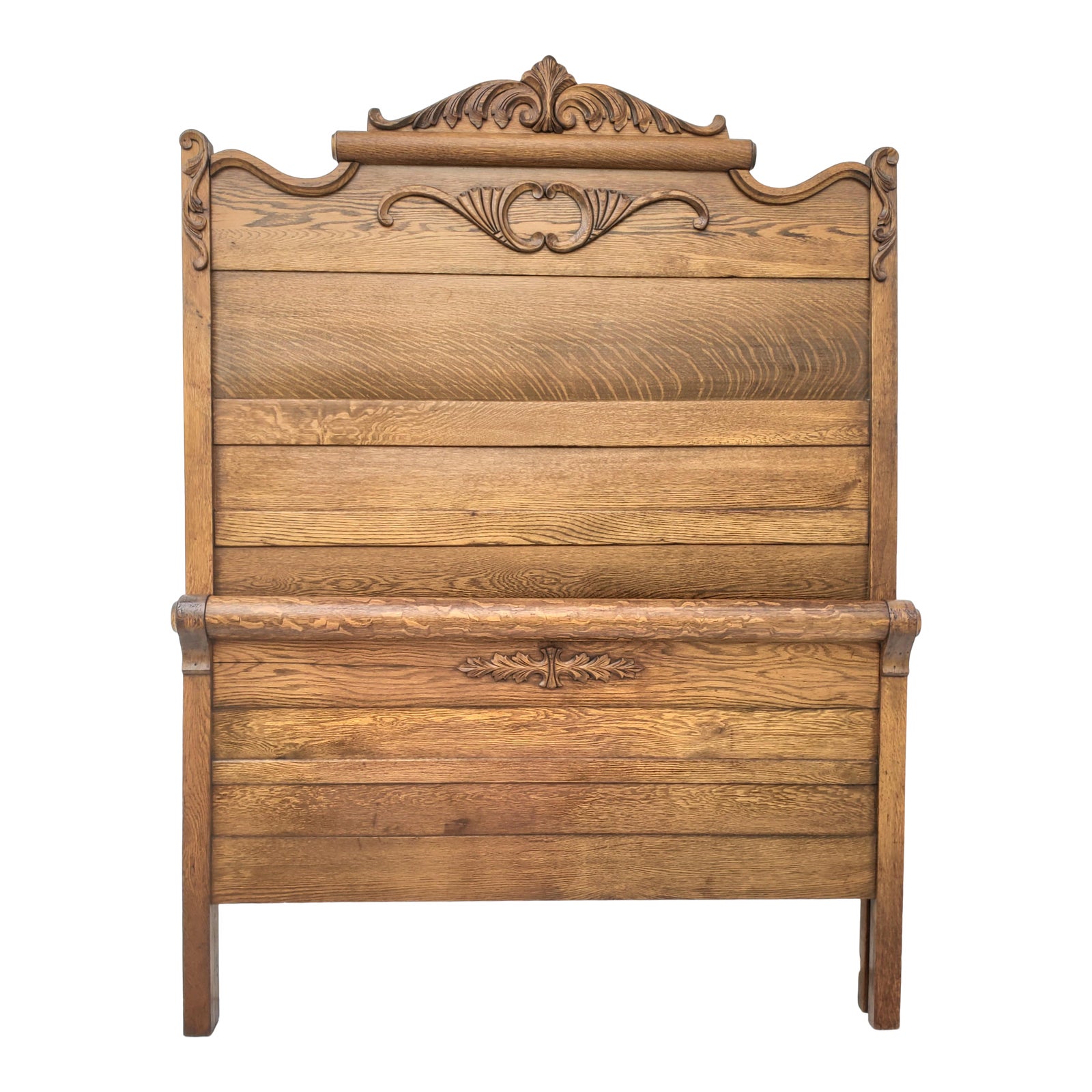 Antique Victorian American Tall Tiger Oak Bed Double / Full or Queen