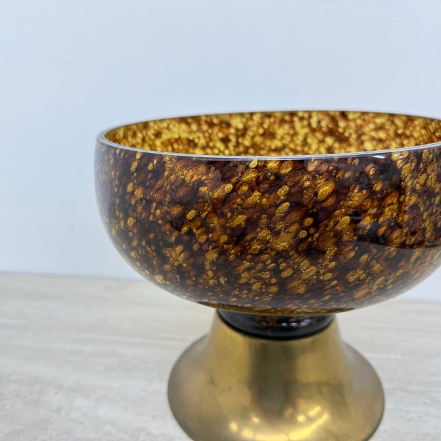 Metal Italian Murano Glass with Brass Centerpiece Bowl, 1970s For Sale - Image 7 of 18