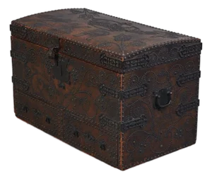 Charles II Wrought-Iron Mounted Brass-Studded Leather Coffer Trunk With Drawers