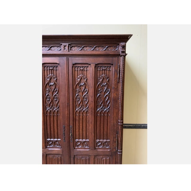 Antique Neo-Gothic Wardrobe with Linen Compartments, 1880 For Sale - Image 6 of 13