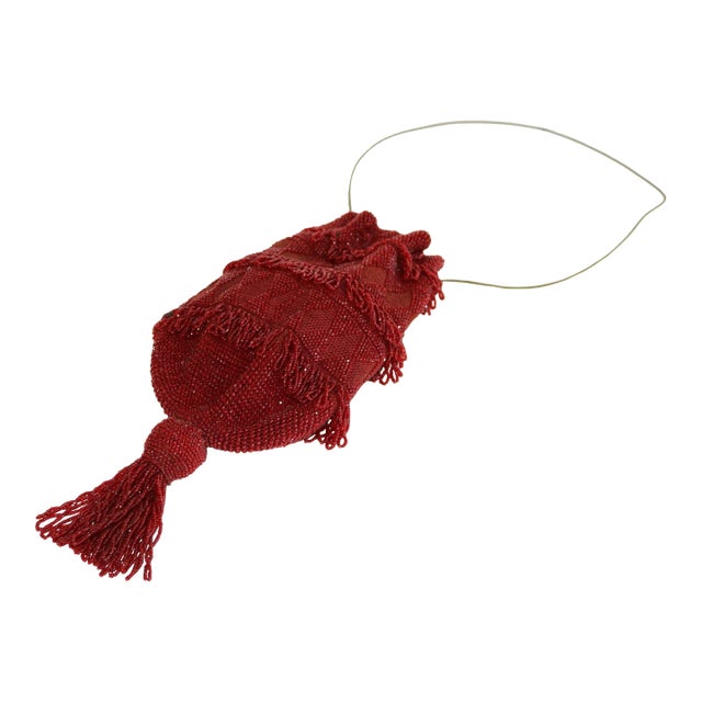 Early 20th Century Art Deco Deep Red Beaded Flapper Evening Bag with Tassel For Sale