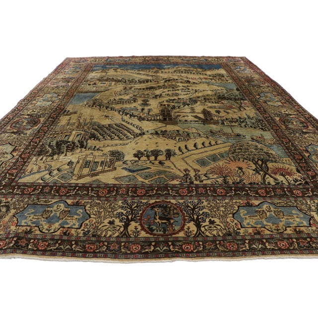 Traditional Antique Persian Tabriz Pictorial Rug - 09'04 X 11'06 For Sale - Image 3 of 9