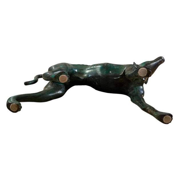 Metal Large Mid 20th Century Bronze Greyhound Table Sculpture With Verdigris Patina, Dog Statue For Sale - Image 7 of 7