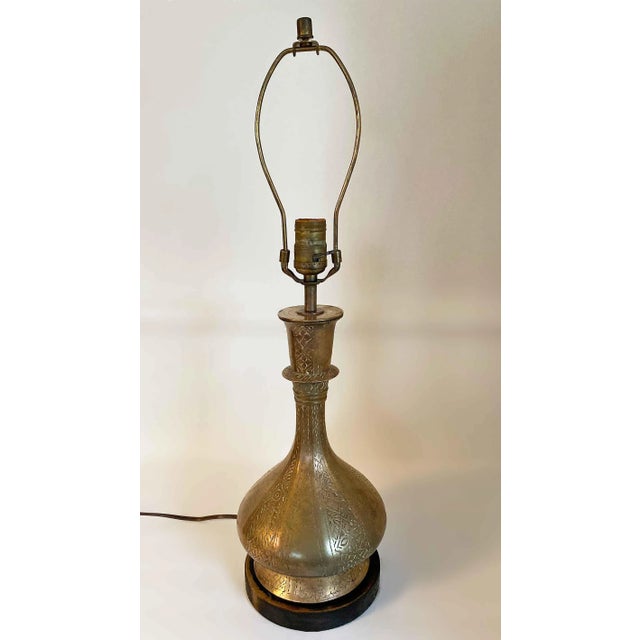 Vintage, mid century engraved brass table lamp. Made in India. Circa:1960's.