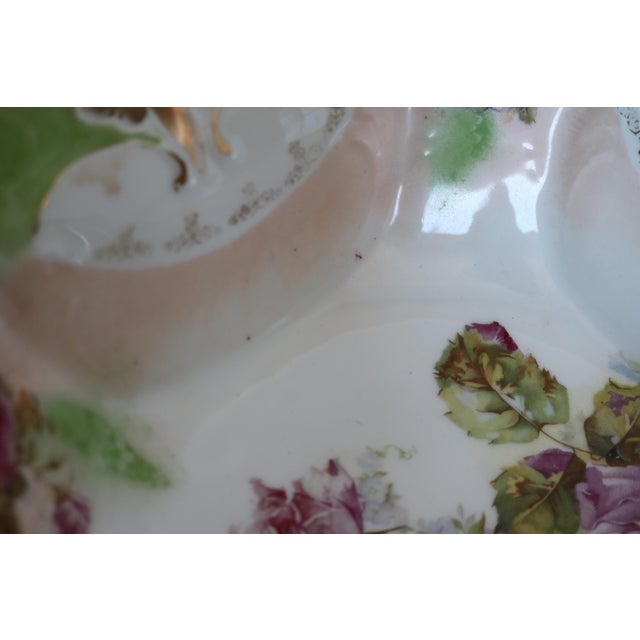 Green Vintage Gold Trimmed Porcelain Floral Bowl For Sale - Image 8 of 9
