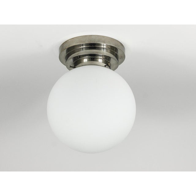 Large Art Deco Nickel Opaline Glass Globe Ceiling Lamp, 1930s For Sale - Image 12 of 15