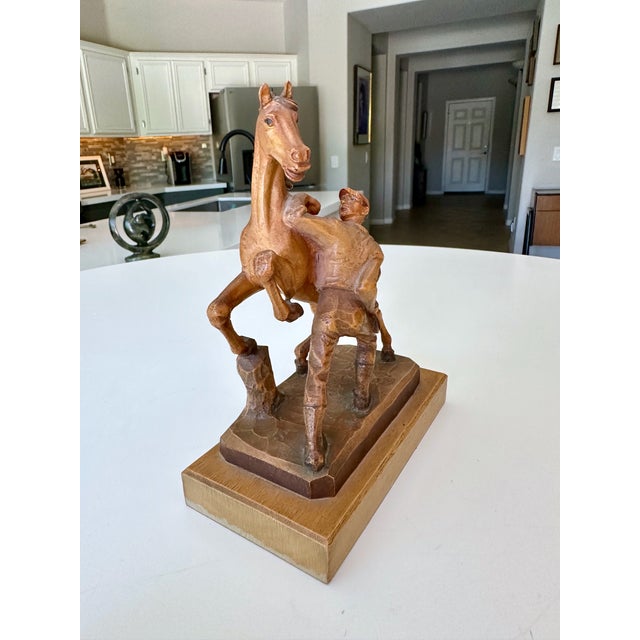 Wood Vintage Carved Wood Horse & Jockey Sculpture by Anri in Italy For Sale - Image 7 of 15