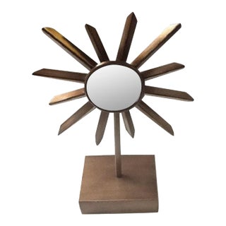 Late 20th Century Copper Metal Sunburst Tabletop Mirror Decor For Sale