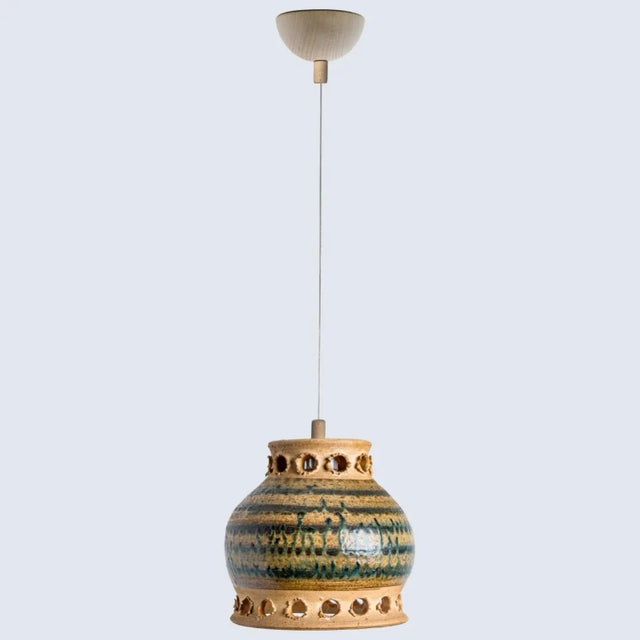 Ceramic Green Ceramic Pendant Light, Denmark, 1970s For Sale - Image 7 of 12