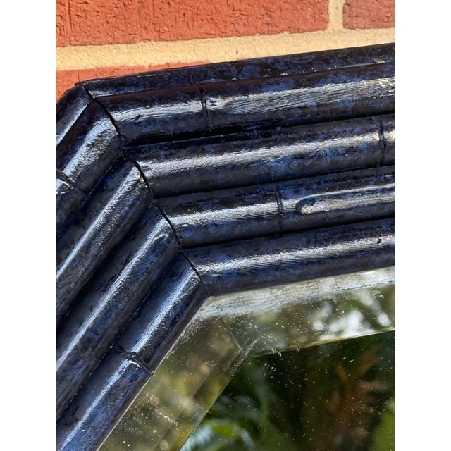 Glass Chic Vintage Monumental Lapis-Luxe Faux Bamboo Wall Mirror | Octagonal Curated by Turtle and Crane - Newly Painted For Sale - Image 7 of 9