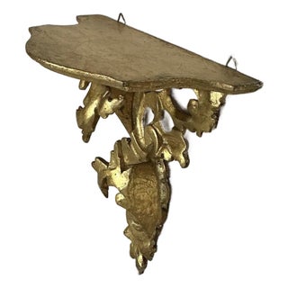 Italian Gold Gilt Carved Wood Wall Shelf by Franco Tacchi, Early 20th Century For Sale