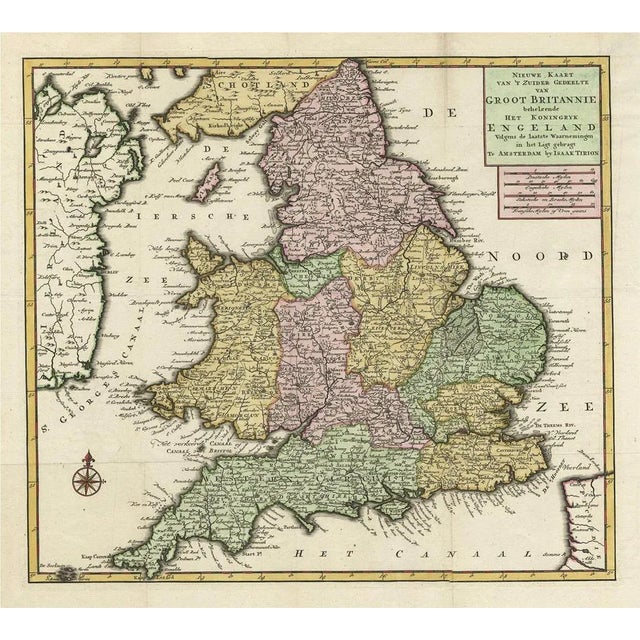 Antique Map of the South Part of Great Britain by Tirion, 1750 For Sale
