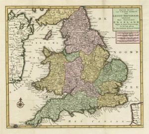 Antique Map of the South Part of Great Britain by Tirion, 1750