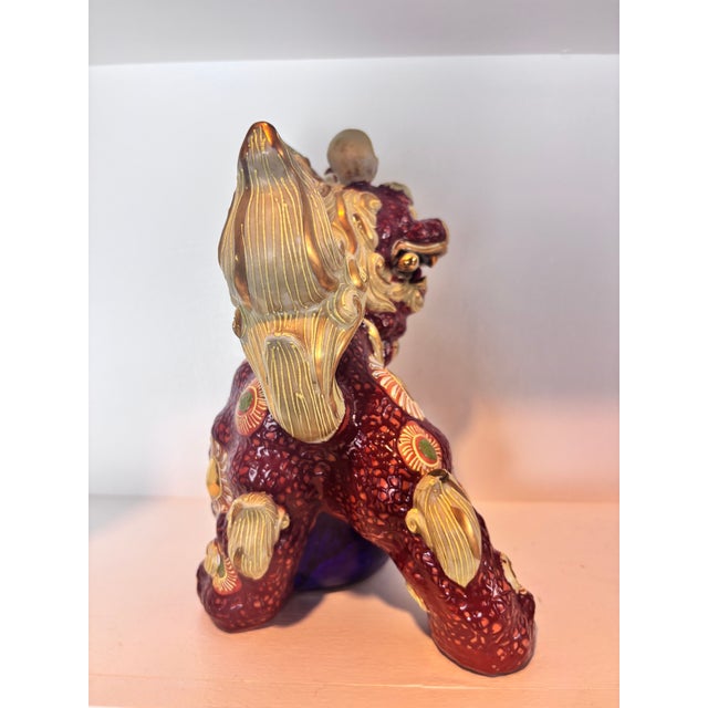 Vintage Japanese Kutani Ware Foo Dog Guardian Lion Figurines, Pair, Mid-20th Century For Sale - Image 9 of 14