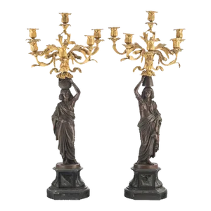 Exotic French 19th Century Figural Gilt and Patinated Bronze Candelabras - A Pair