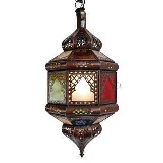 Moroccan Multi Color Glass Lantern For Sale