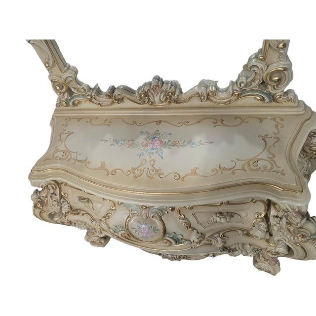 Late 20th Century Late 20th Century Italian Silik Rococo Revival Hand Painted Bombe Dresser With Mirror For Sale - Image 5 of 12