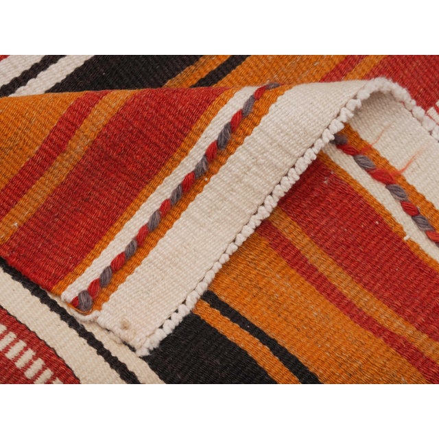 Orange 1970s Vintage Handmade Wool Cotton Orange Runner Rug For Sale - Image 8 of 11