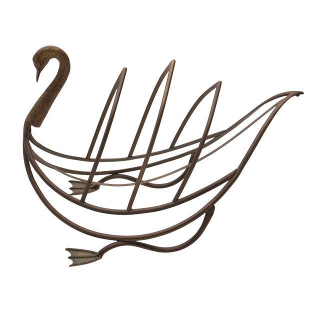 1960s Maison Jansen Style Brass Swan Magazine Rack For Sale