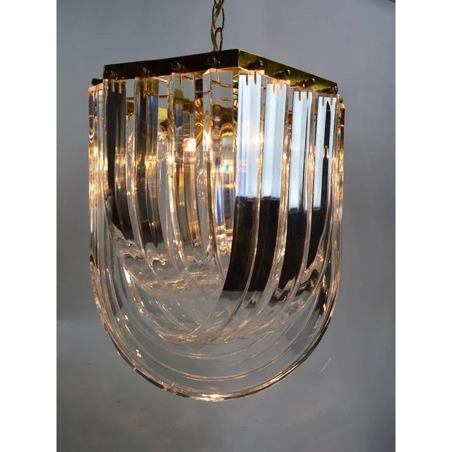 Mid-Century Modern Brass and Lucite Swag Chandelier For Sale - Image 3 of 11