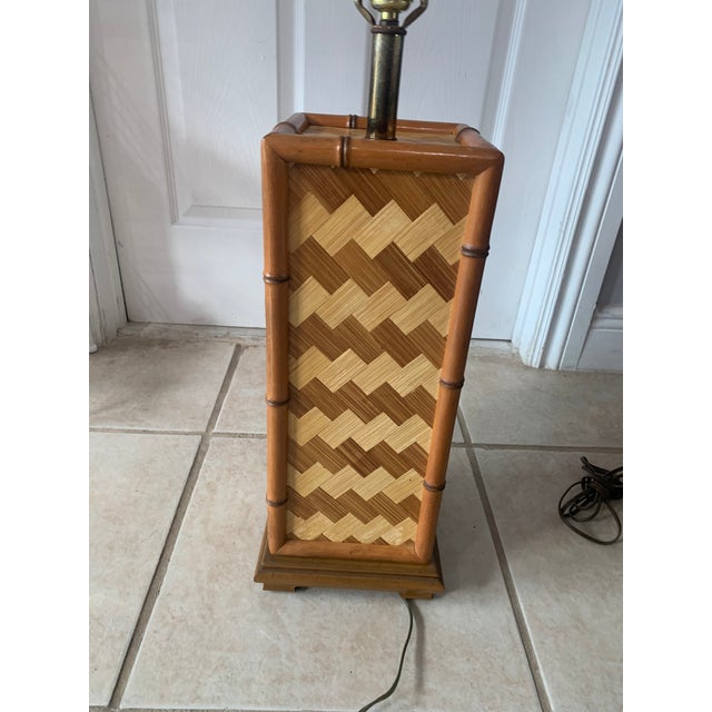 Vintage Faux Bamboo and Woven Rattan Table Lamp For Sale In Naples, FL - Image 6 of 6