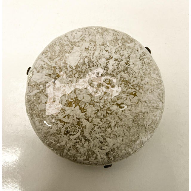 Ice Glass Flush Mount Lamp with Brass Details from Hillebrand Lighting, Germany, 1960s For Sale - Image 14 of 18