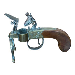Antique George III Brass, Iron and Mahogany Flintlock Tinder Pistol For Sale