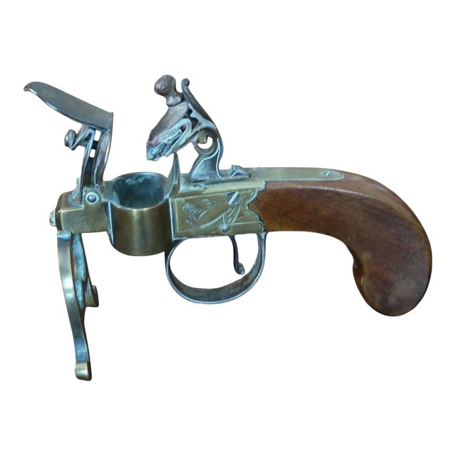 Antique George III Brass, Iron and Mahogany Flintlock Tinder Pistol For Sale