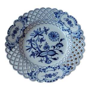 Antique Meissen Pierced Blue Onion Cookie or Dessert Platter