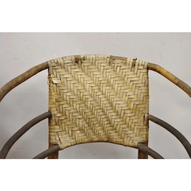 Mid 20th Century Adirondack Old Hickory Style Tree Branch Wood Frame Rattan Lounge Chairs a Pair For Sale - Image 4 of 12