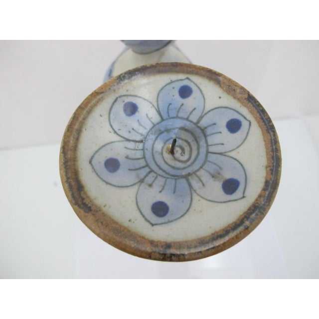Ken Edwards El Palomar Blue Tonala Mexico Folk Figural Pottery 2 Arm Candelabra For Sale - Image 9 of 11