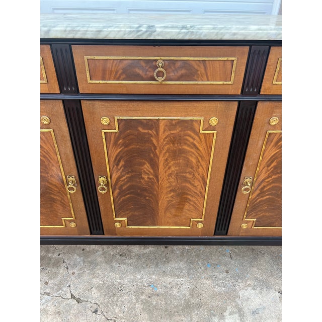 Late 19th Century French 19th Century Louis XVI Carrara Marble Top Flame Mahogany Sideboard For Sale - Image 5 of 12