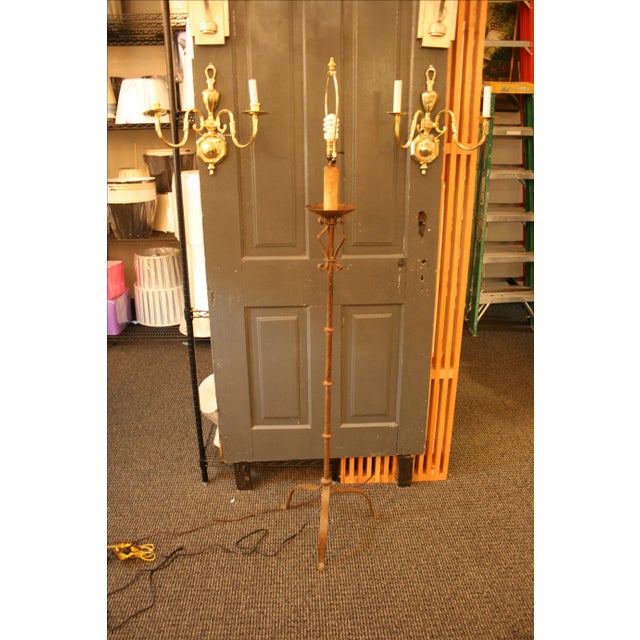 Vintage French Tole Candlestick Floor Lamp For Sale - Image 5 of 7