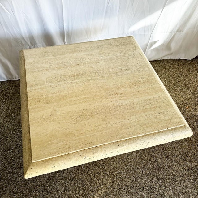 Italian Polished Bullnose Travertine Square Top Side Table For Sale - Image 4 of 11