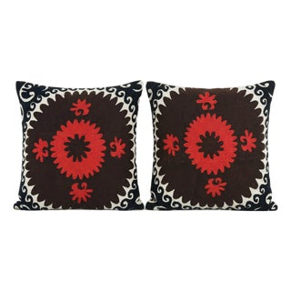 Hand Embroidered Suzani Pillow Cover 21'' X 22'' - Set of Two For Sale