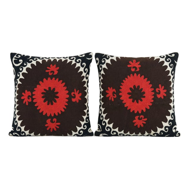 Hand Embroidered Suzani Pillow Cover 21'' X 22'' - Set of Two For Sale