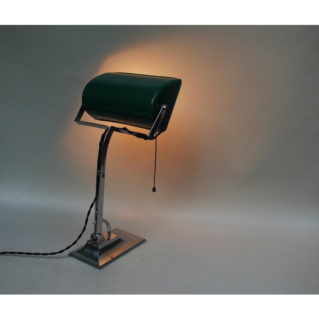 Art Deco Bankers Lamp in Chrome-Plated and Green Enameled Shade, 1920s For Sale - Image 9 of 18