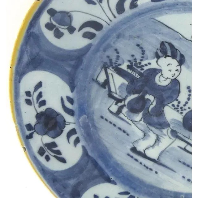 Chinoiserie 18th Century Blue & White Delft Plate Chinoiserie Pattern - A Pair For Sale - Image 3 of 4
