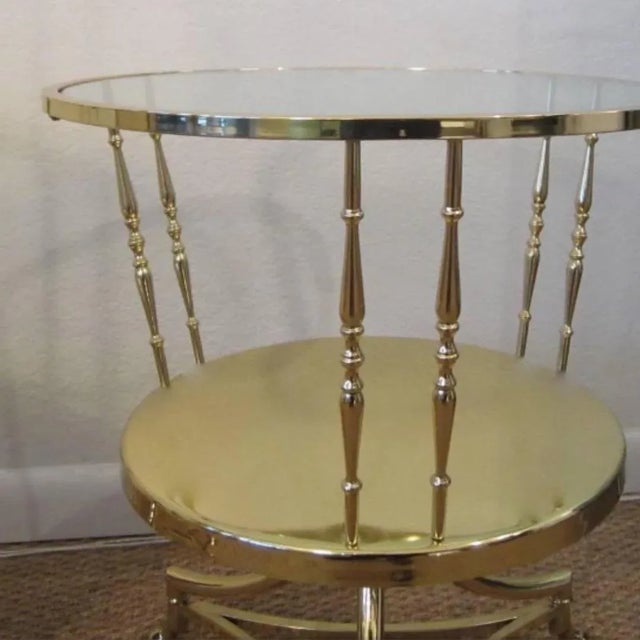 Mid-Century Modern Italian Solid Brass Two Tier Side Tables With Recessed Glass Tops a Pair For Sale - Image 3 of 10