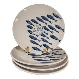 Vintage Ceramicheitalia 8" Salad Plates, School of Blue Fish Design-Set of 4 For Sale